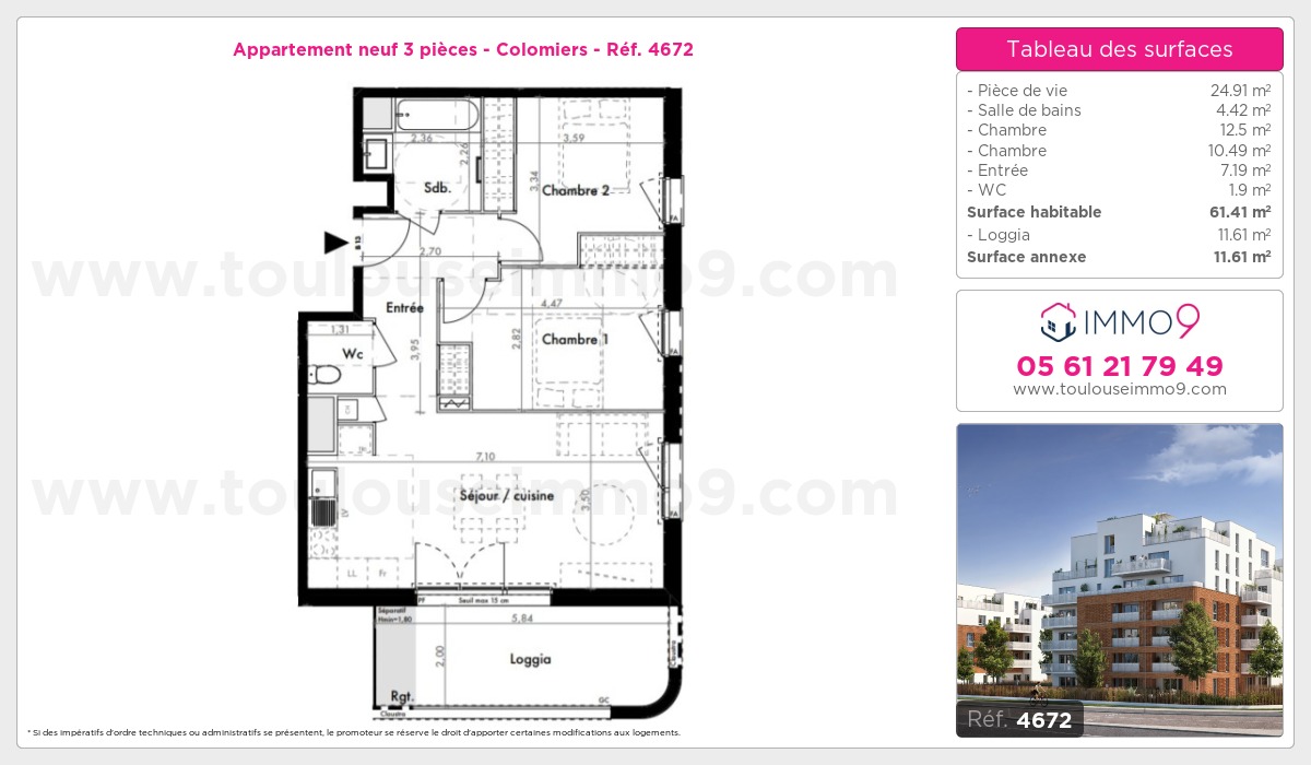 Plan et surfaces, Programme neuf Colomiers Référence n° 4672