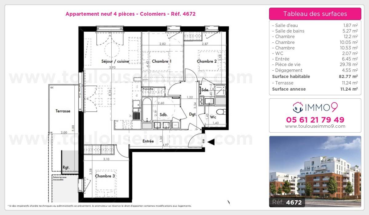 Plan et surfaces, Programme neuf Colomiers Référence n° 4672