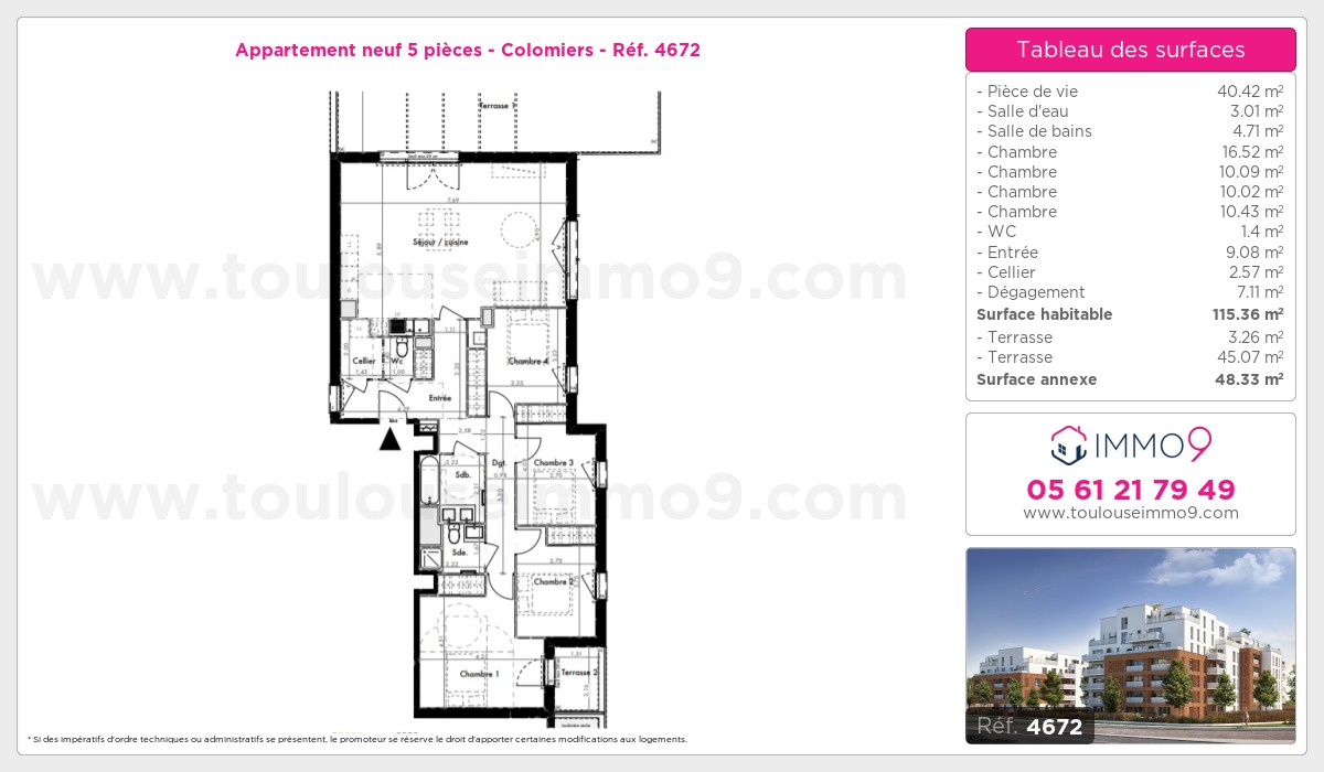 Plan et surfaces, Programme neuf Colomiers Référence n° 4672