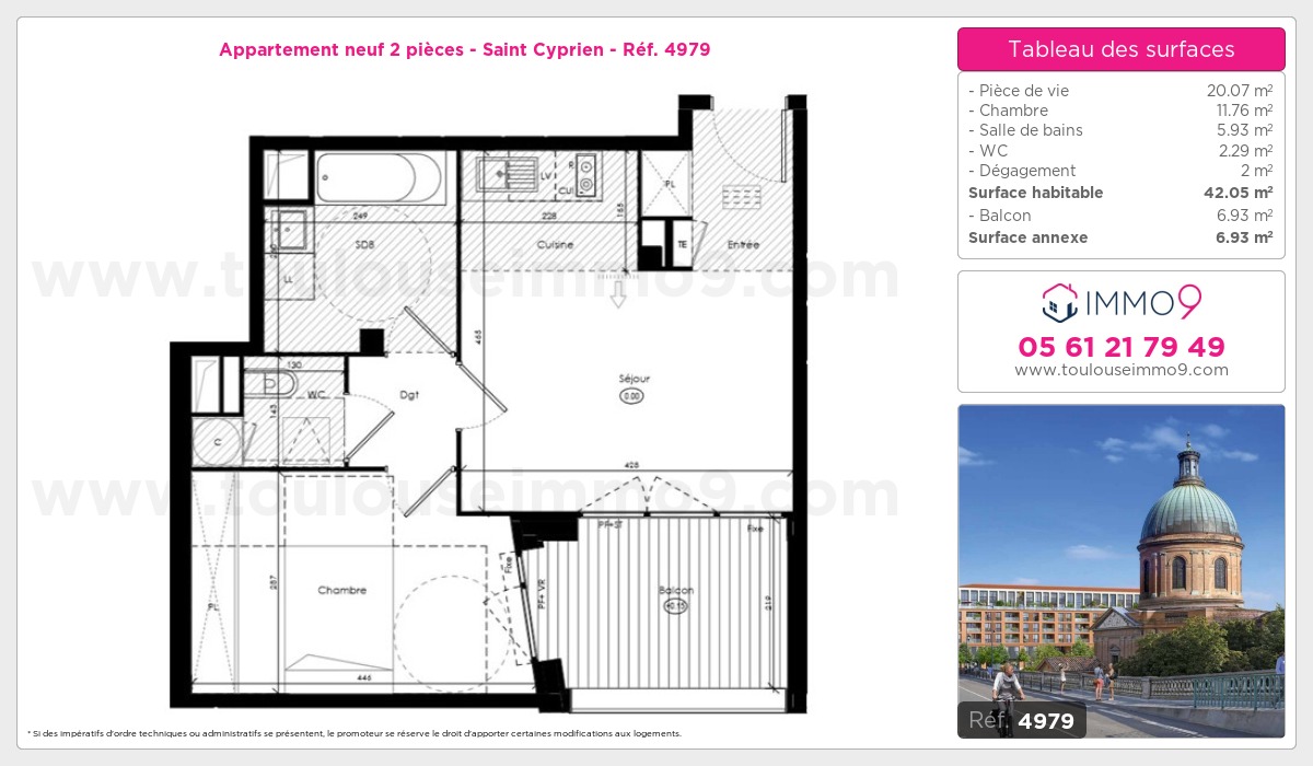 Plan et surfaces, Programme neuf Toulouse : Saint Cyprien Référence n° 4979