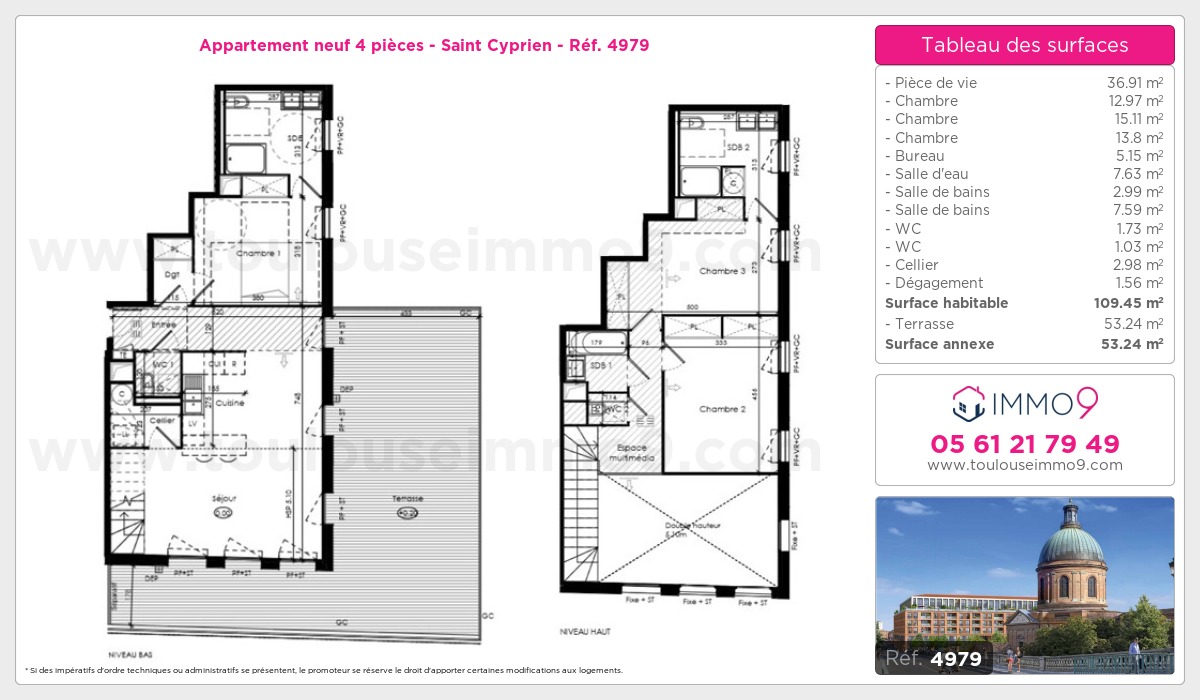 Plan et surfaces, Programme neuf Toulouse : Saint Cyprien Référence n° 4979