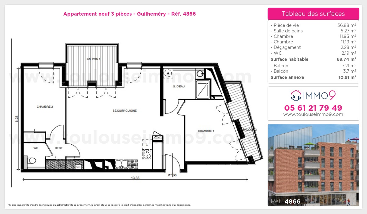 Plan et surfaces, Programme neuf Toulouse : Guilheméry Référence n° 4866