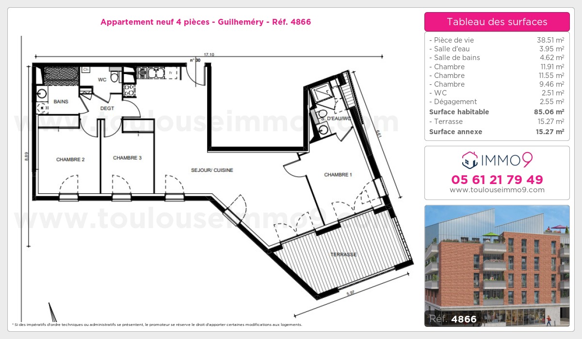 Plan et surfaces, Programme neuf Toulouse : Guilheméry Référence n° 4866