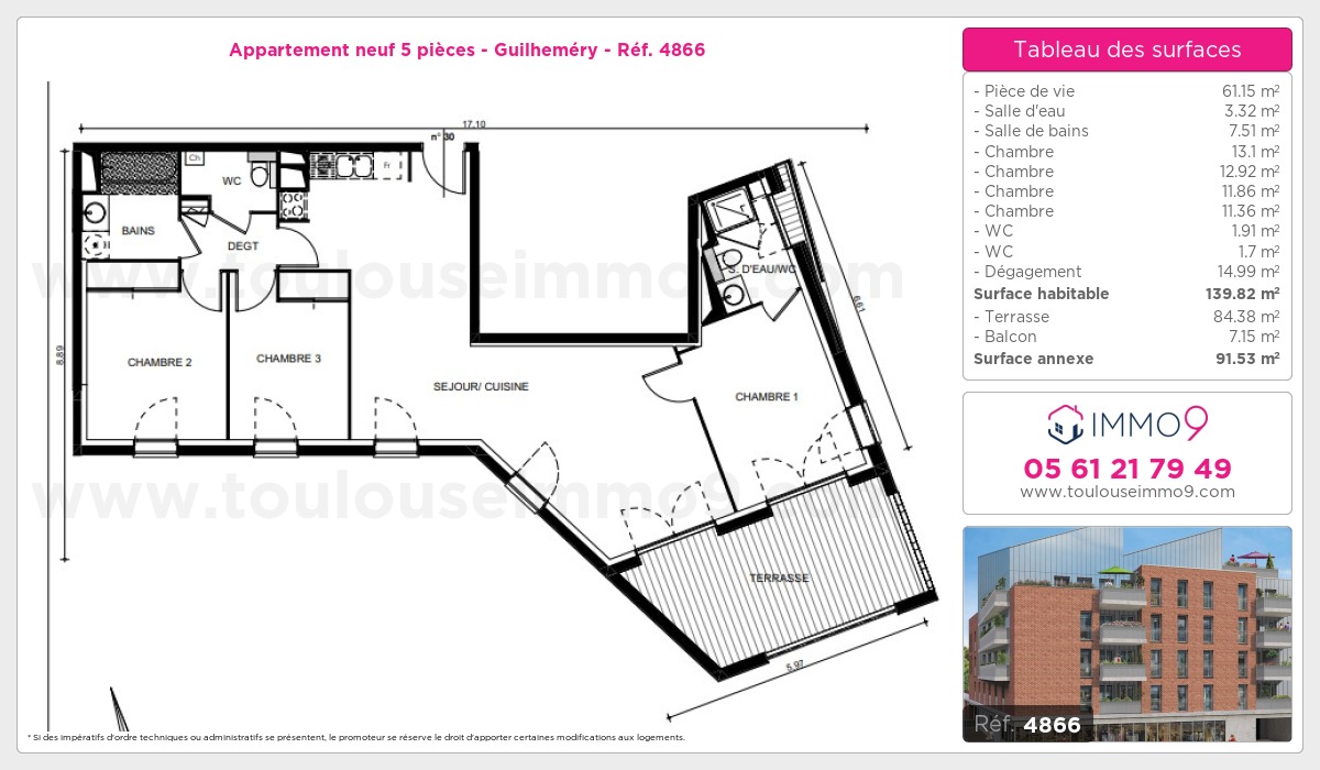 Plan et surfaces, Programme neuf Toulouse : Guilheméry Référence n° 4866