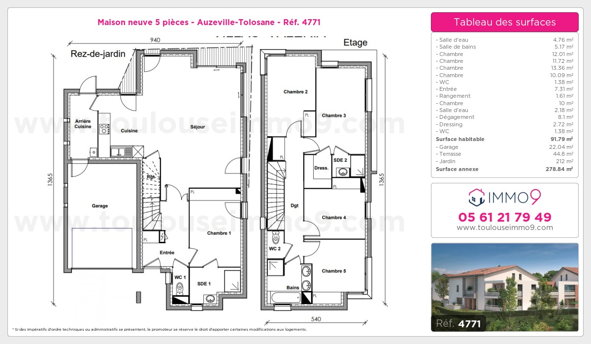 Plan et surfaces, Programme neuf Auzeville-Tolosane Référence n° 4771
