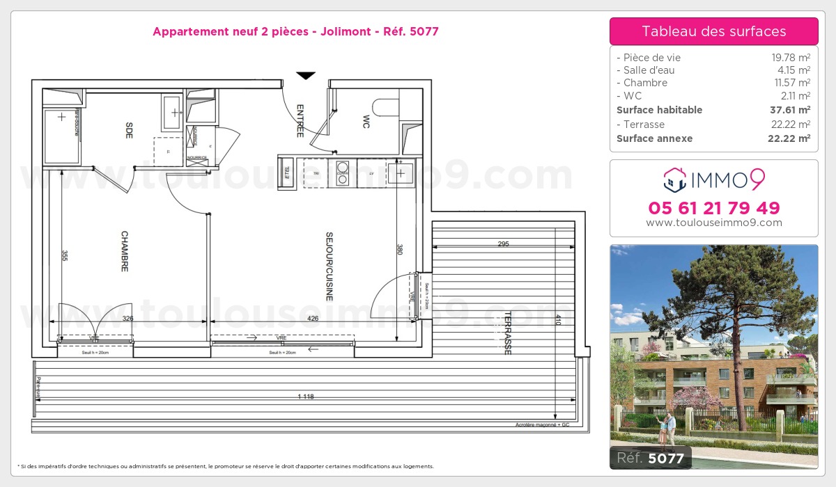 Plan et surfaces, Programme neuf Toulouse : Jolimont Référence n° 5077