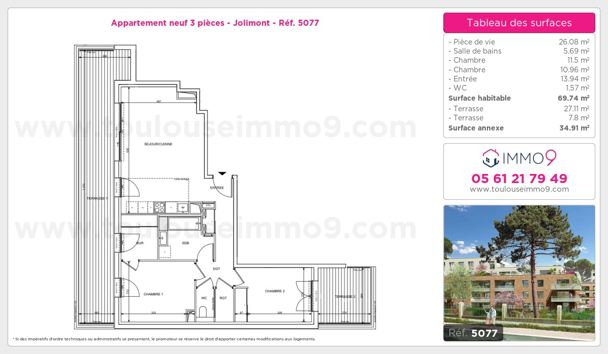 Plan et surfaces, Programme neuf Toulouse : Jolimont Référence n° 5077