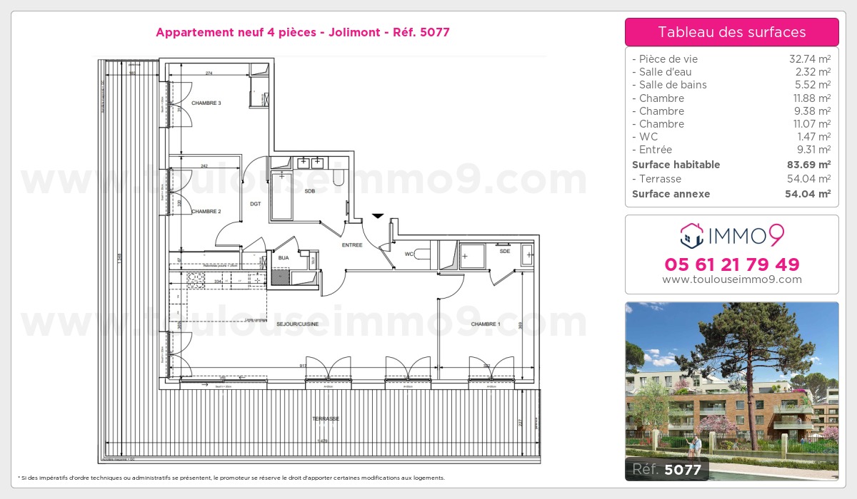 Plan et surfaces, Programme neuf Toulouse : Jolimont Référence n° 5077