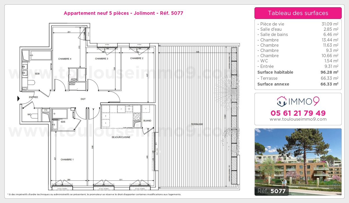 Plan et surfaces, Programme neuf Toulouse : Jolimont Référence n° 5077