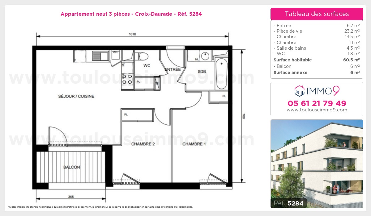 Plan et surfaces, Programme neuf Toulouse : Croix-Daurade Référence n° 5284