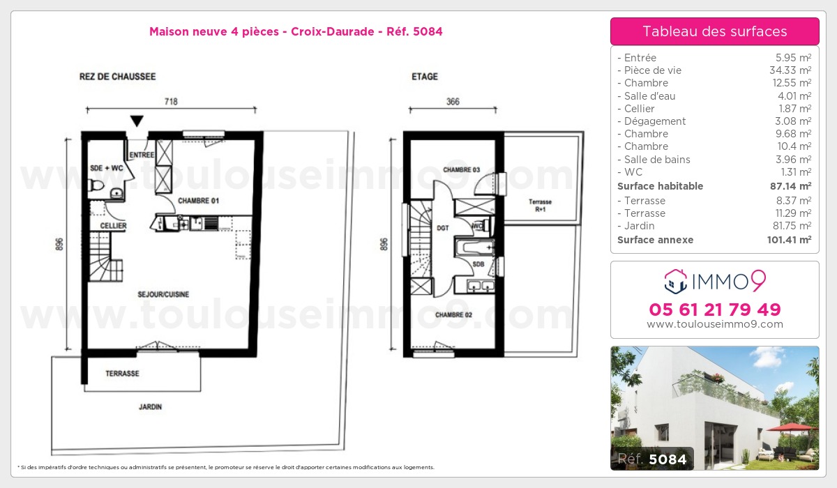 Plan et surfaces, Programme neuf Toulouse : Croix-Daurade Référence n° 5084