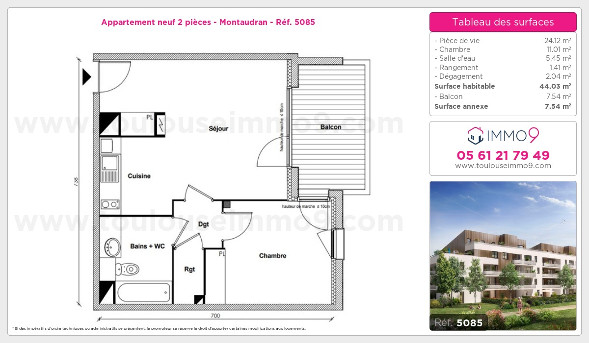 Plan et surfaces, Programme neuf Toulouse : Montaudran Référence n° 5085