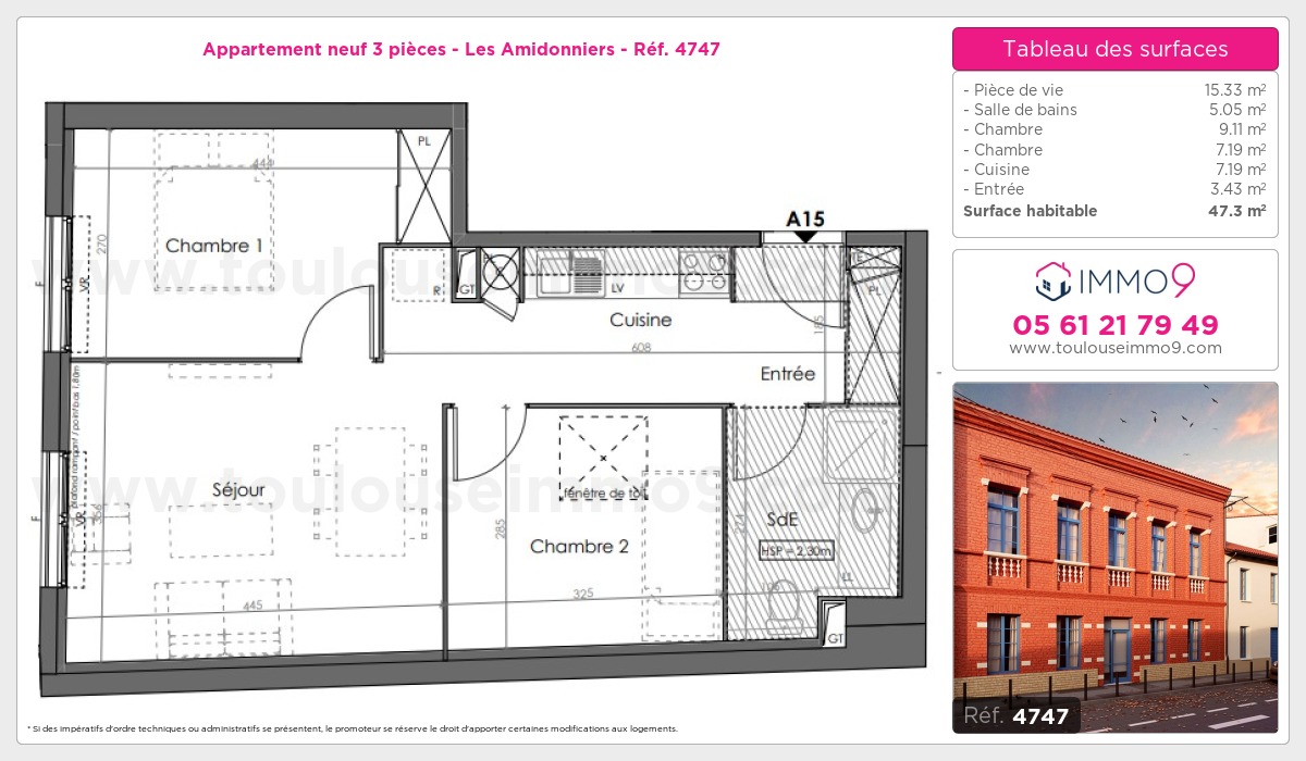 Plan et surfaces, Programme neuf Toulouse : Amidonniers Référence n° 4747