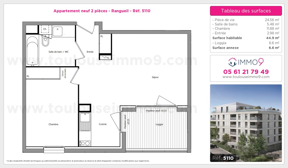 Plan et surfaces, Programme neuf Toulouse : Rangueil Référence n° 5110