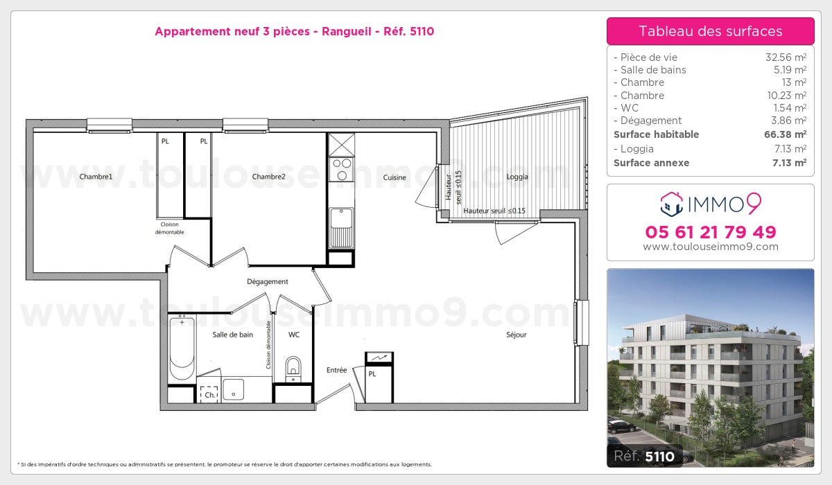 Plan et surfaces, Programme neuf Toulouse : Rangueil Référence n° 5110