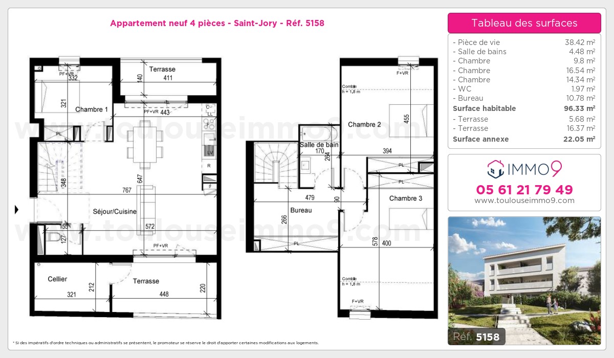 Plan et surfaces, Programme neuf Saint-Jory Référence n° 5158