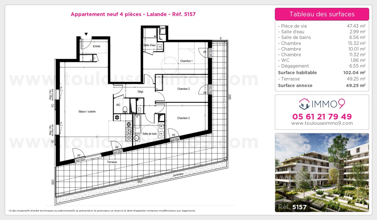 Plan et surfaces, Programme neuf Toulouse : Lalande Référence n° 5157