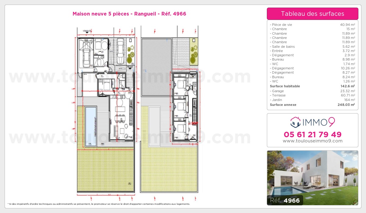 Plan et surfaces, Programme neuf Toulouse : Rangueil Référence n° 4966