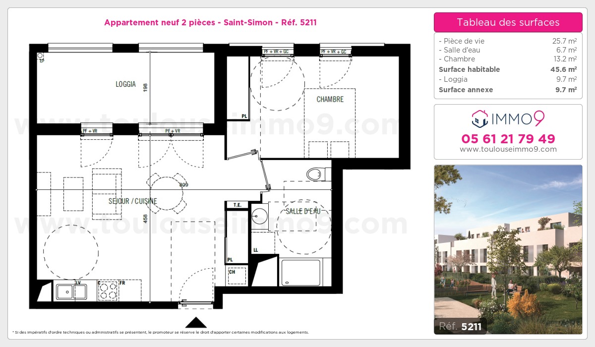 Plan et surfaces, Programme neuf Toulouse : Saint-Simon Référence n° 5211
