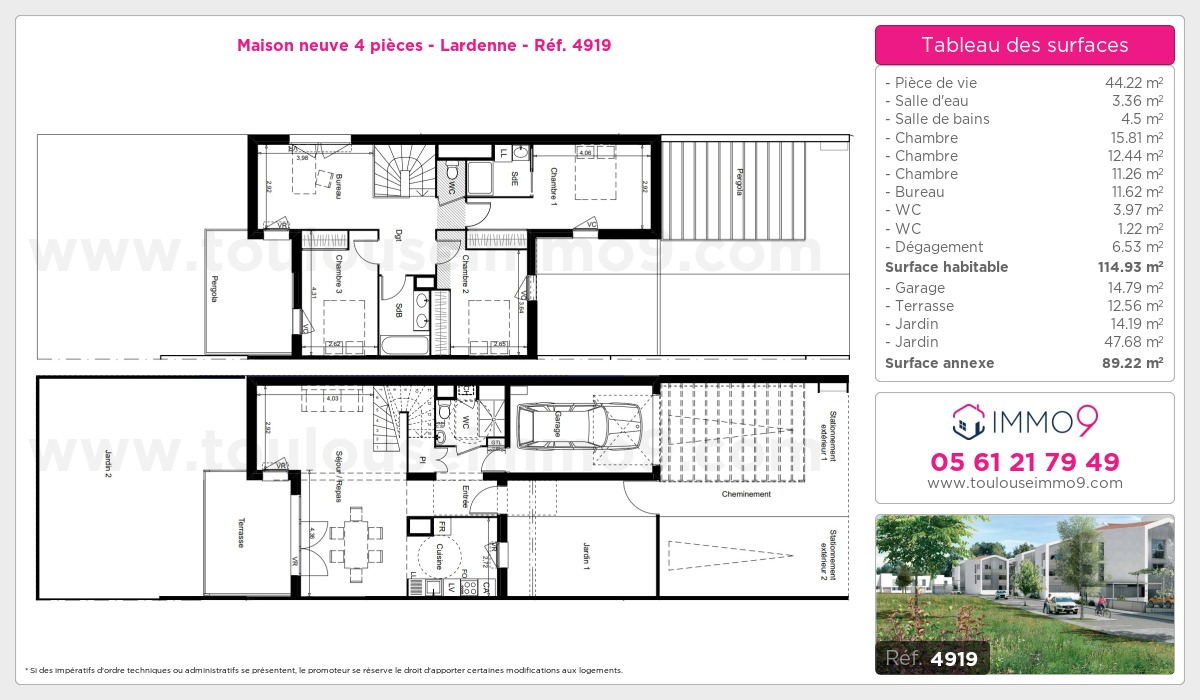 Plan et surfaces, Programme neuf Toulouse : Lardenne Référence n° 4919