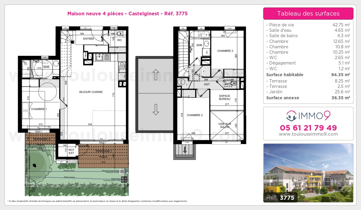 Plan et surfaces, Programme neuf Castelginest Référence n° 3775