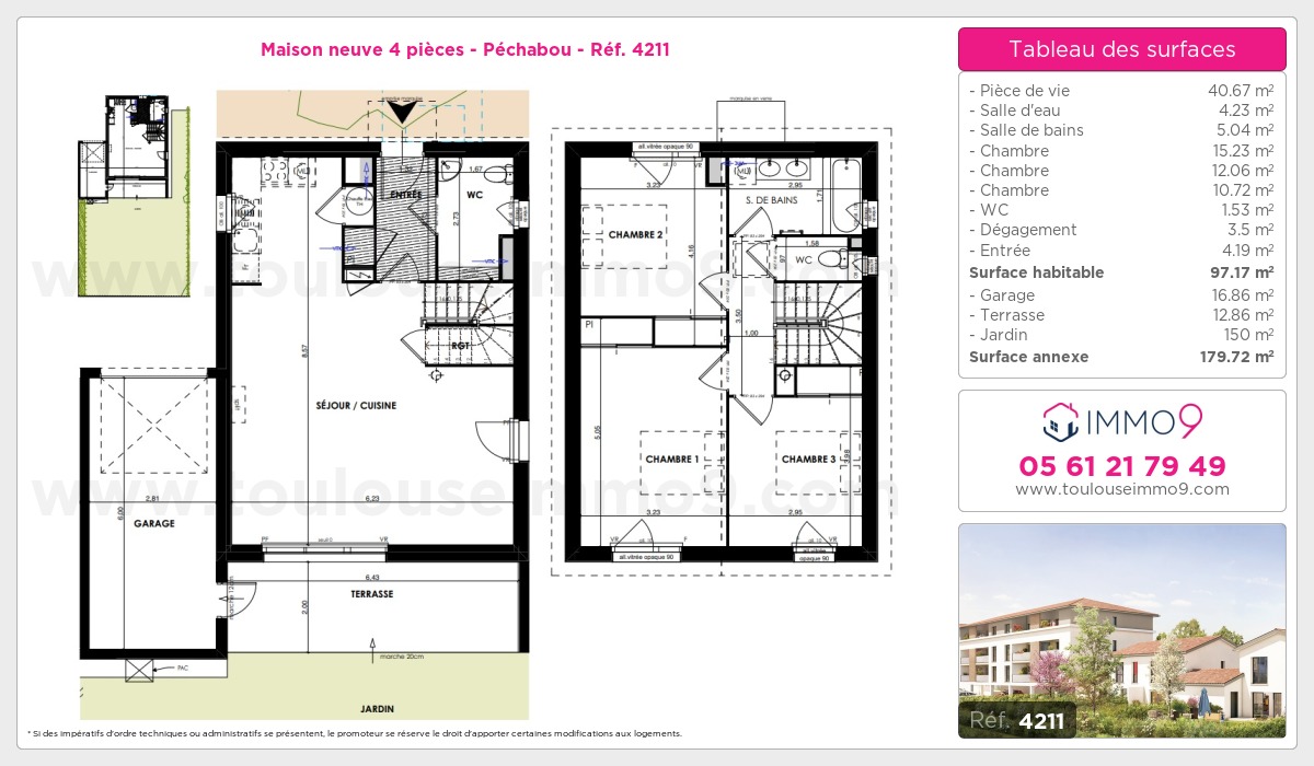 Plan et surfaces, Programme neuf Péchabou Référence n° 4211