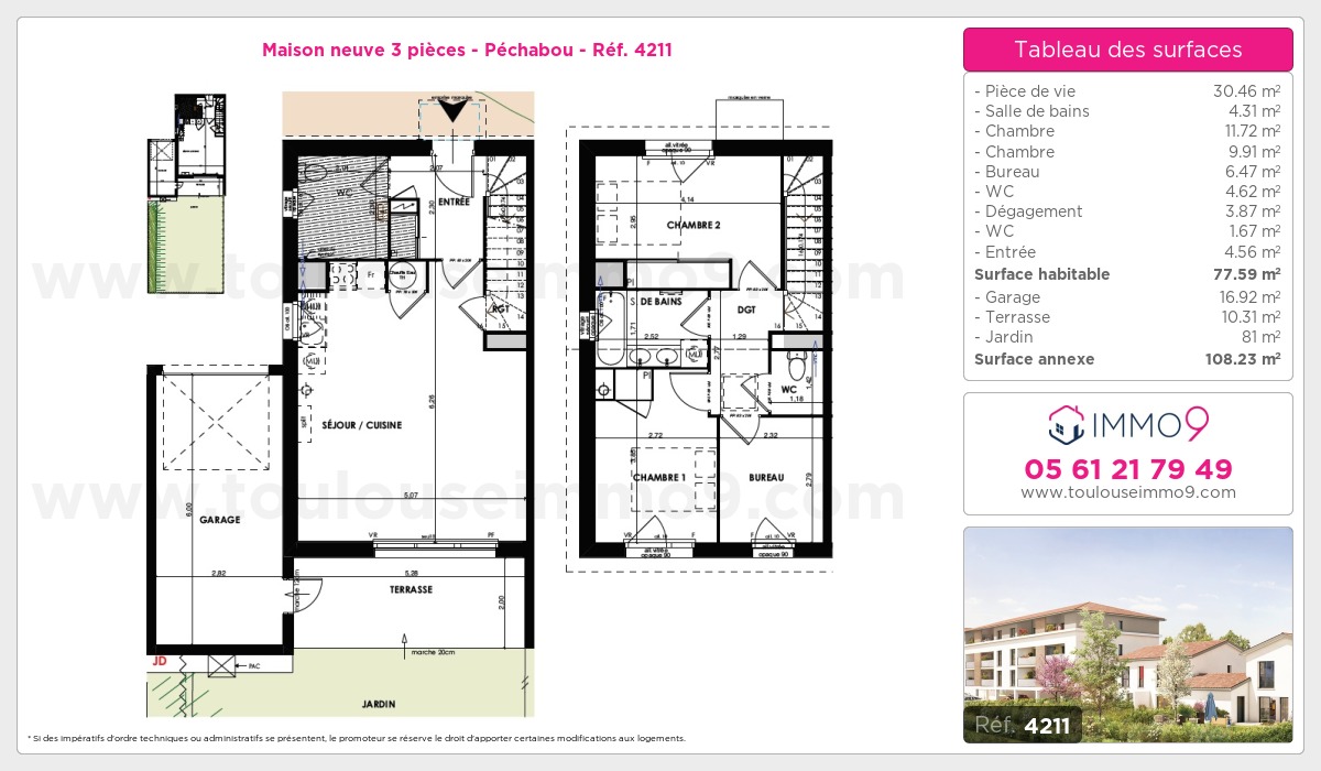 Plan et surfaces, Programme neuf Péchabou Référence n° 4211