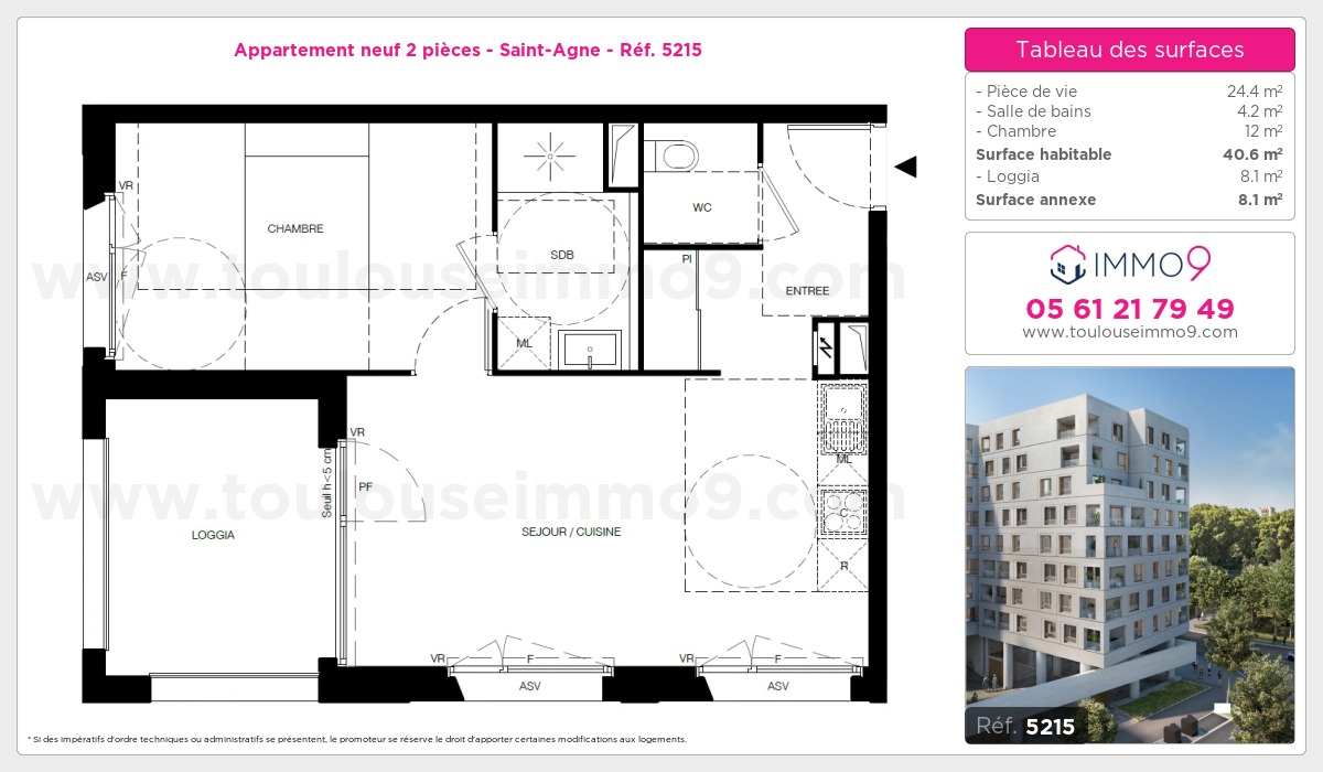 Plan et surfaces, Programme neuf Toulouse : Saint-Agne Référence n° 5215