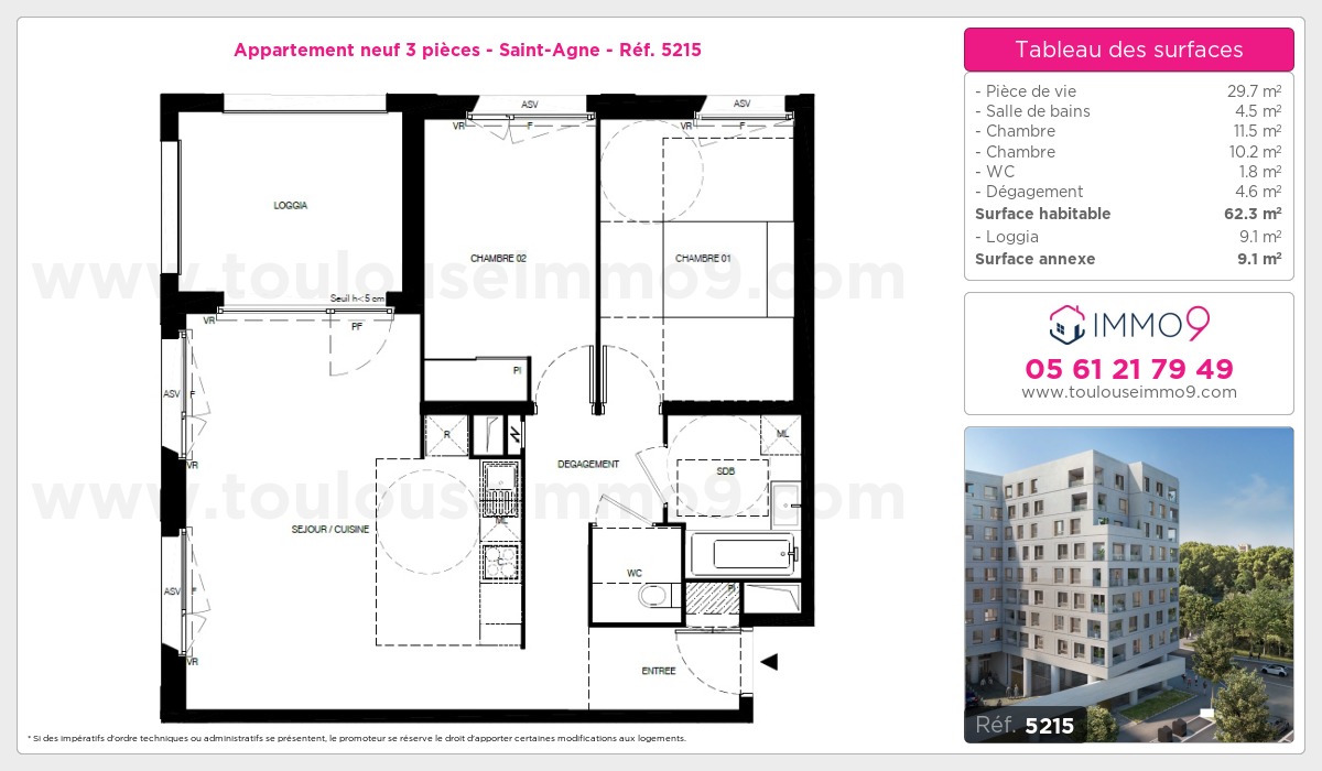 Plan et surfaces, Programme neuf Toulouse : Saint-Agne Référence n° 5215