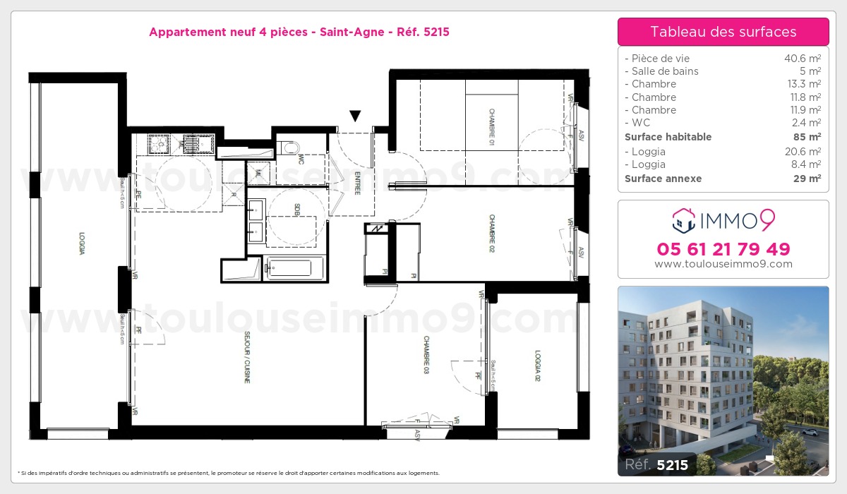 Plan et surfaces, Programme neuf Toulouse : Saint-Agne Référence n° 5215