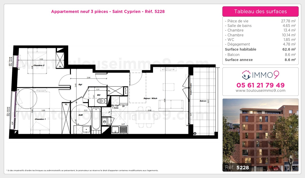 Plan et surfaces, Programme neuf Toulouse : Saint Cyprien Référence n° 5228