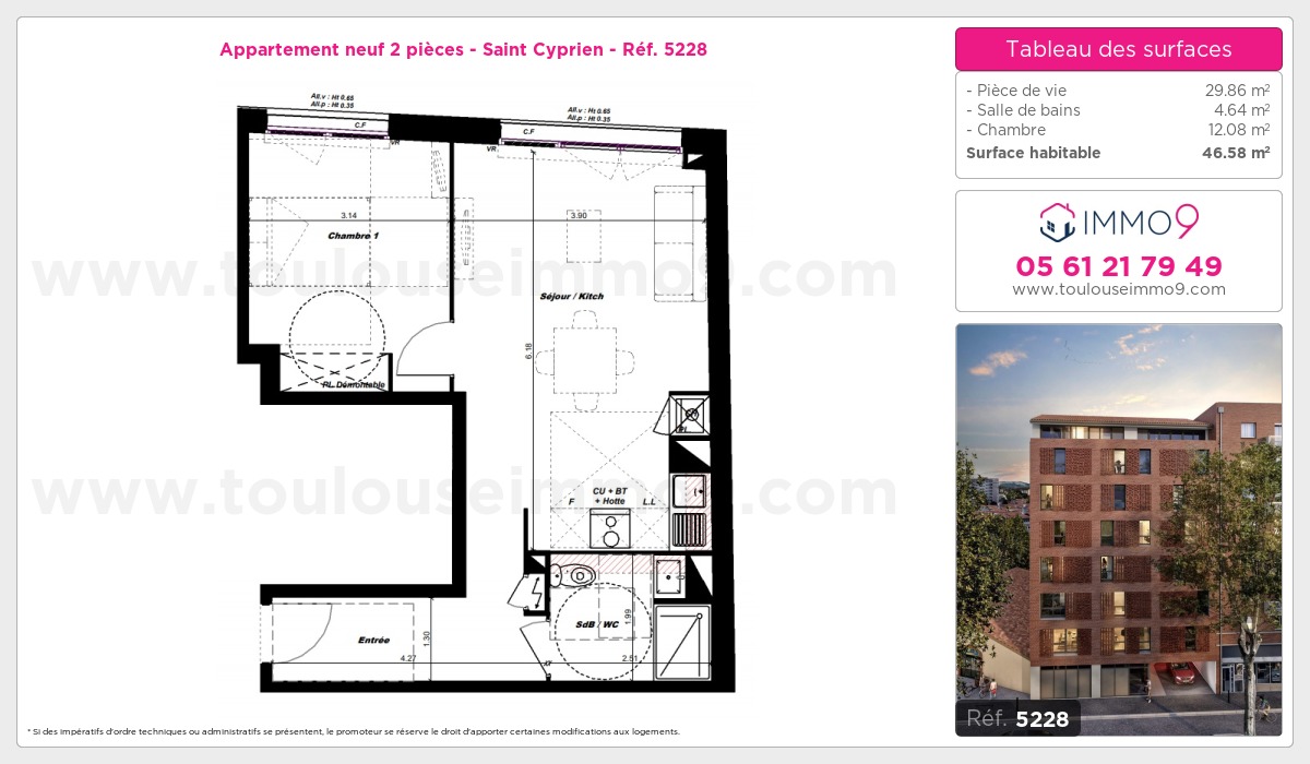 Plan et surfaces, Programme neuf Toulouse : Saint Cyprien Référence n° 5228