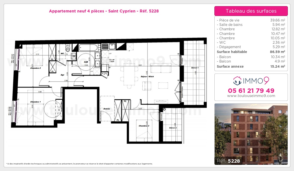 Plan et surfaces, Programme neuf Toulouse : Saint Cyprien Référence n° 5228