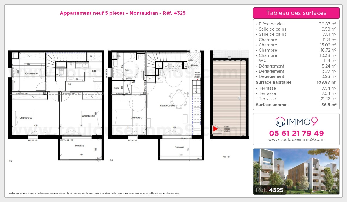 Plan et surfaces, Programme neuf Toulouse : Montaudran Référence n° 4325