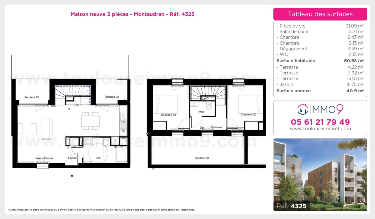 Plan et surfaces, Programme neuf Toulouse : Montaudran Référence n° 4325