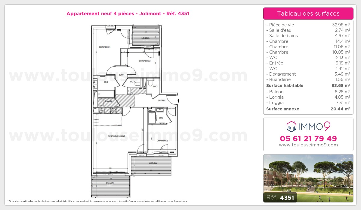 Plan et surfaces, Programme neuf Toulouse : Jolimont Référence n° 4351