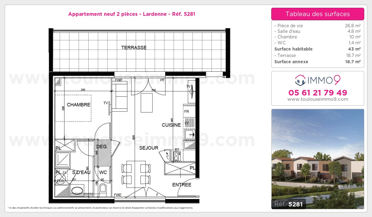 Plan et surfaces, Programme neuf Toulouse : Lardenne Référence n° 5281