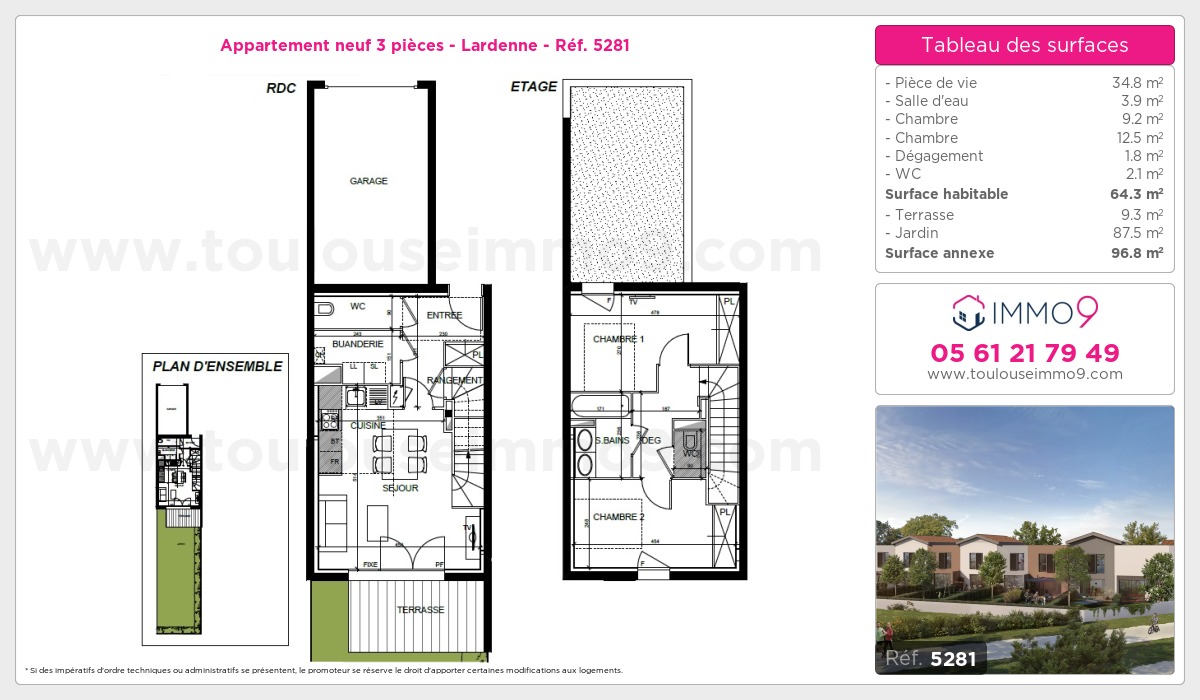 Plan et surfaces, Programme neuf Toulouse : Lardenne Référence n° 5281