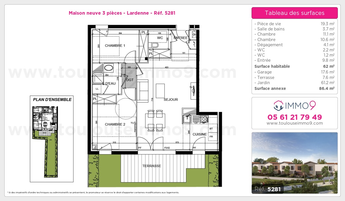 Plan et surfaces, Programme neuf Toulouse : Lardenne Référence n° 5281