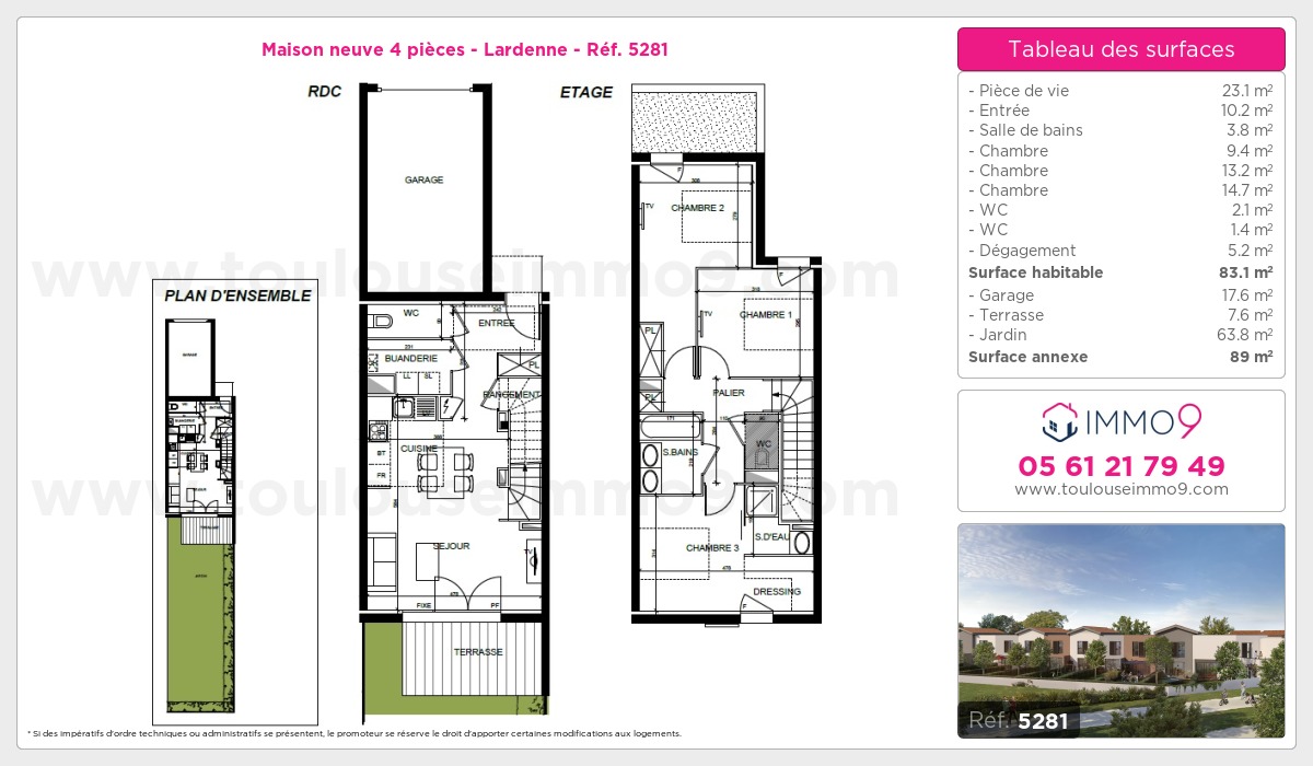 Plan et surfaces, Programme neuf Toulouse : Lardenne Référence n° 5281