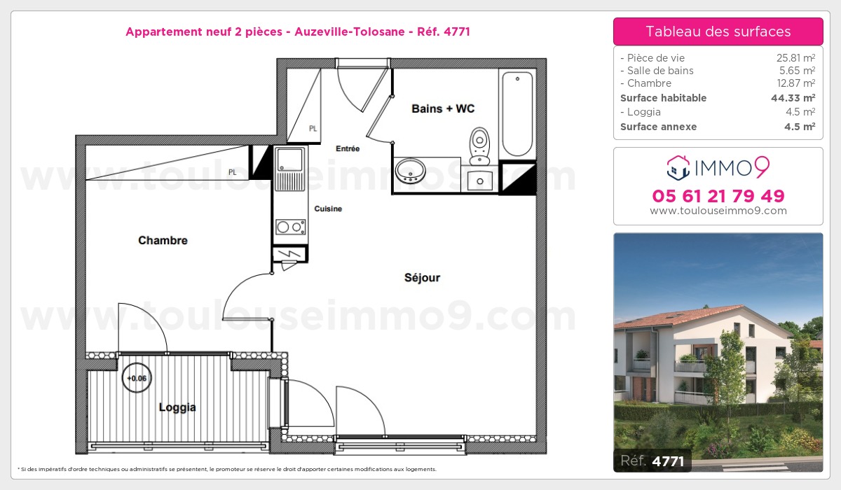 Plan et surfaces, Programme neuf Auzeville-Tolosane Référence n° 4771
