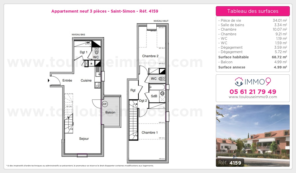 Plan et surfaces, Programme neuf Toulouse : Saint-Simon Référence n° 4159