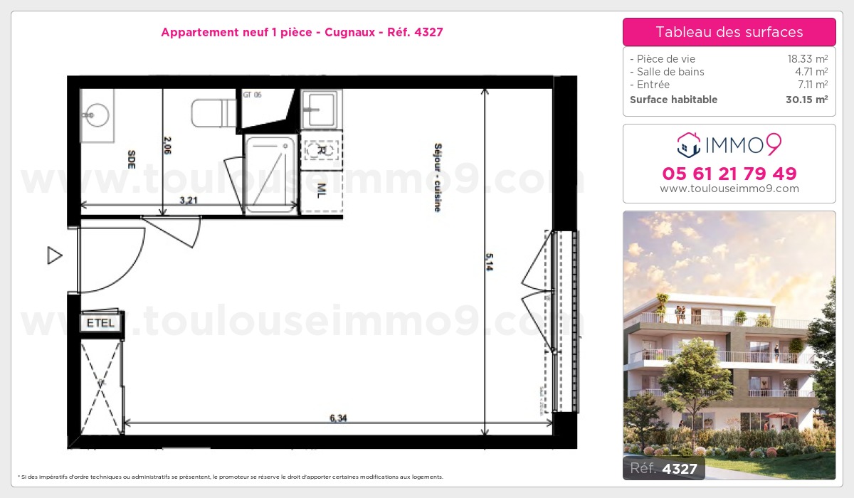 Plan et surfaces, Programme neuf Cugnaux Référence n° 4327