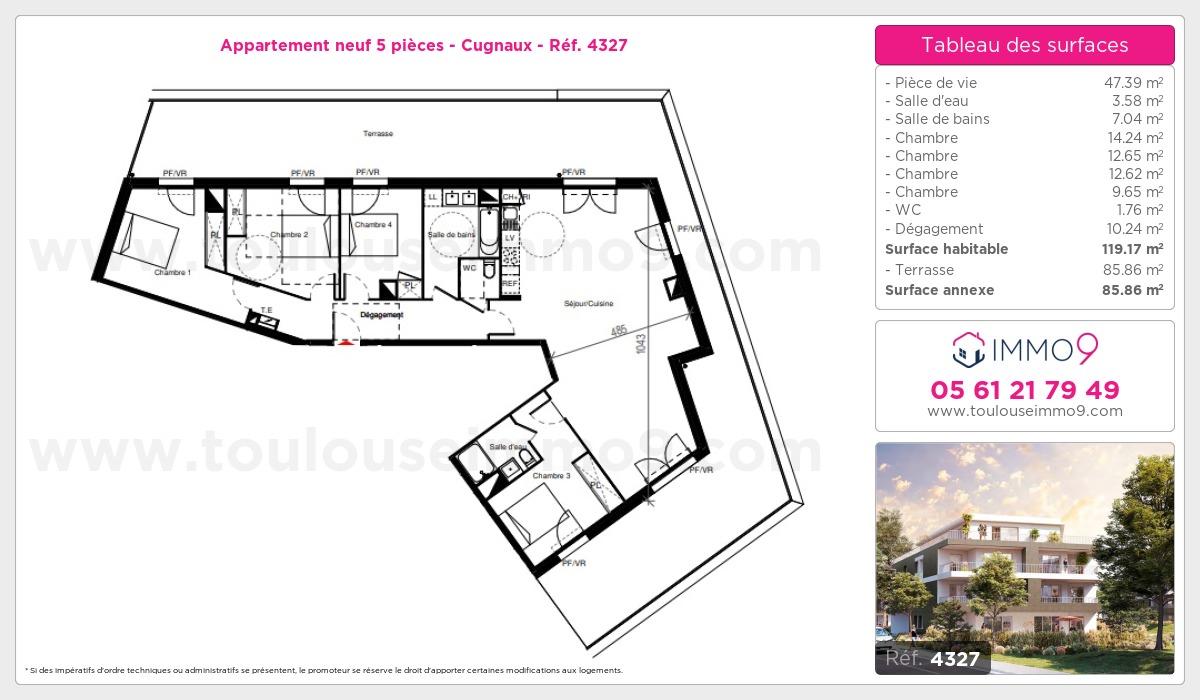 Plan et surfaces, Programme neuf Cugnaux Référence n° 4327