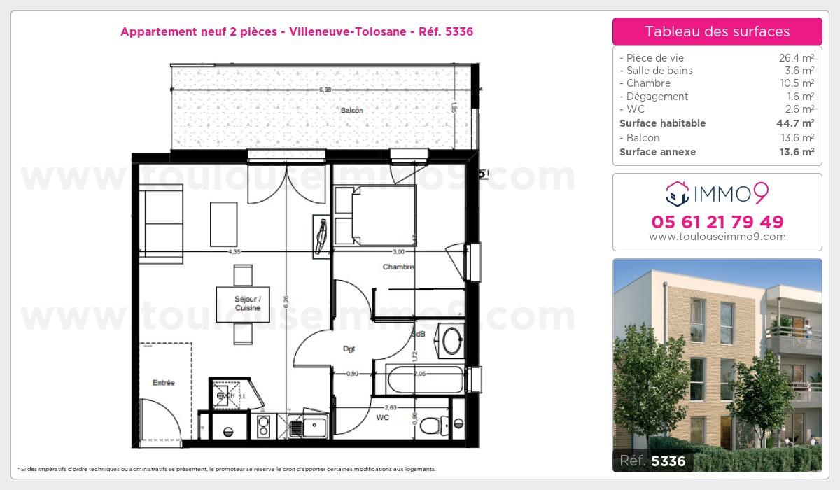 Plan et surfaces, Programme neuf Villeneuve-Tolosane Référence n° 5336