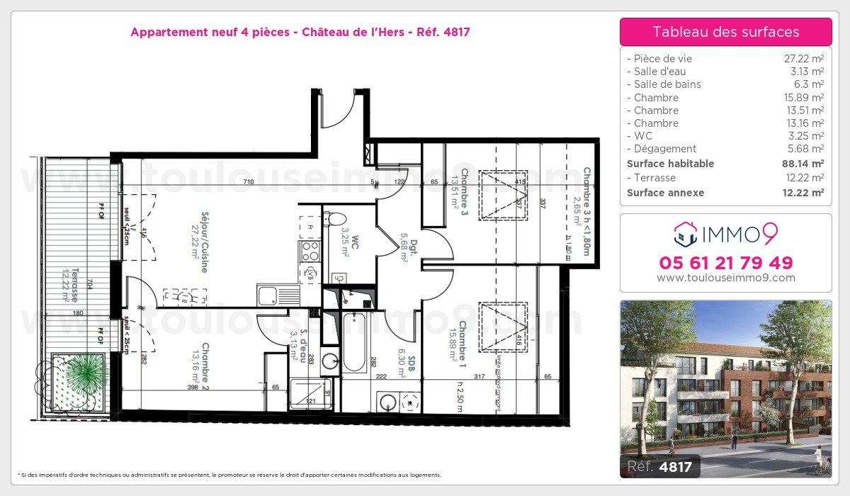 Plan et surfaces, Programme neuf Toulouse : Château de l'Hers Référence n° 4817