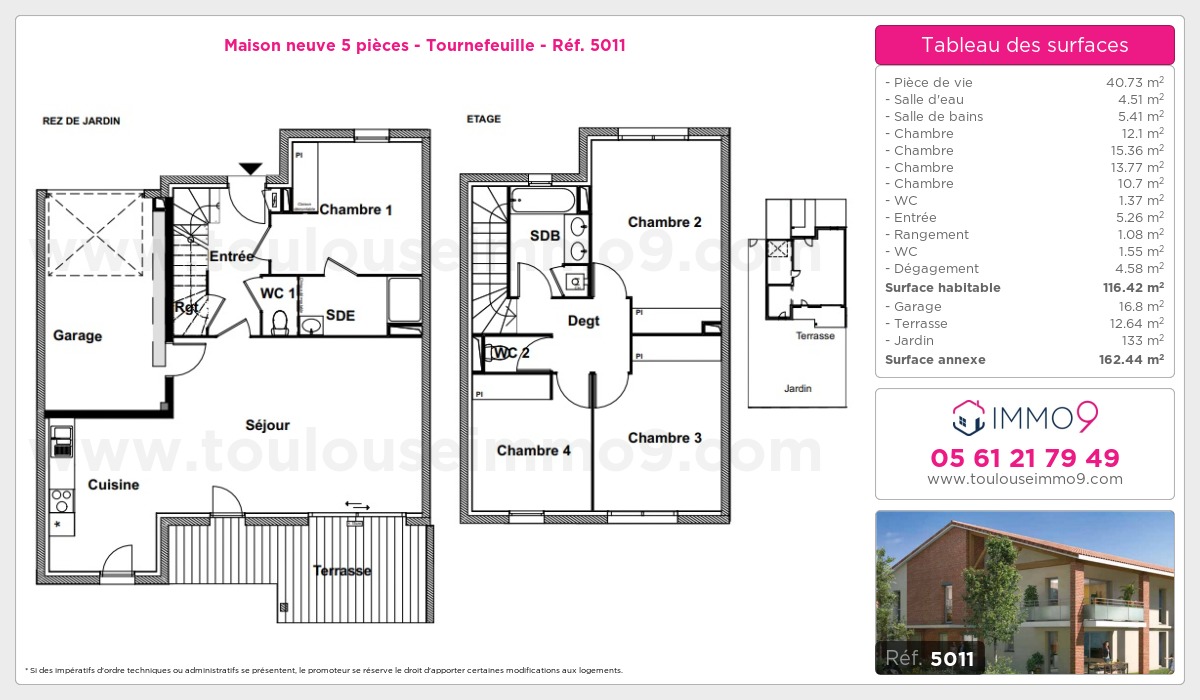 Plan et surfaces, Programme neuf Tournefeuille Référence n° 5011