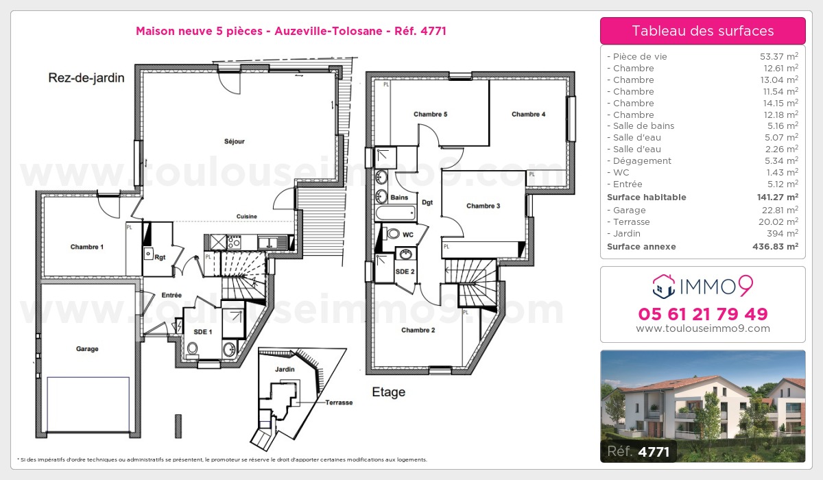 Plan et surfaces, Programme neuf Auzeville-Tolosane Référence n° 4771