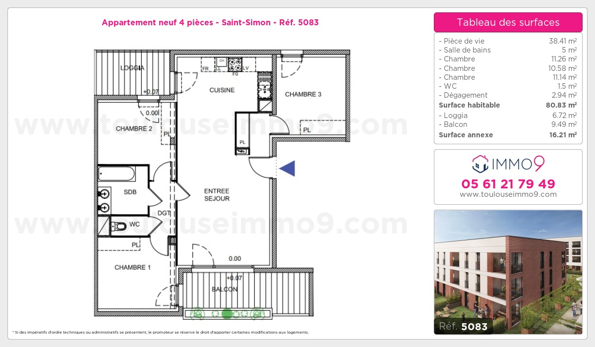 Plan et surfaces, Programme neuf Toulouse : Saint-Simon Référence n° 5083