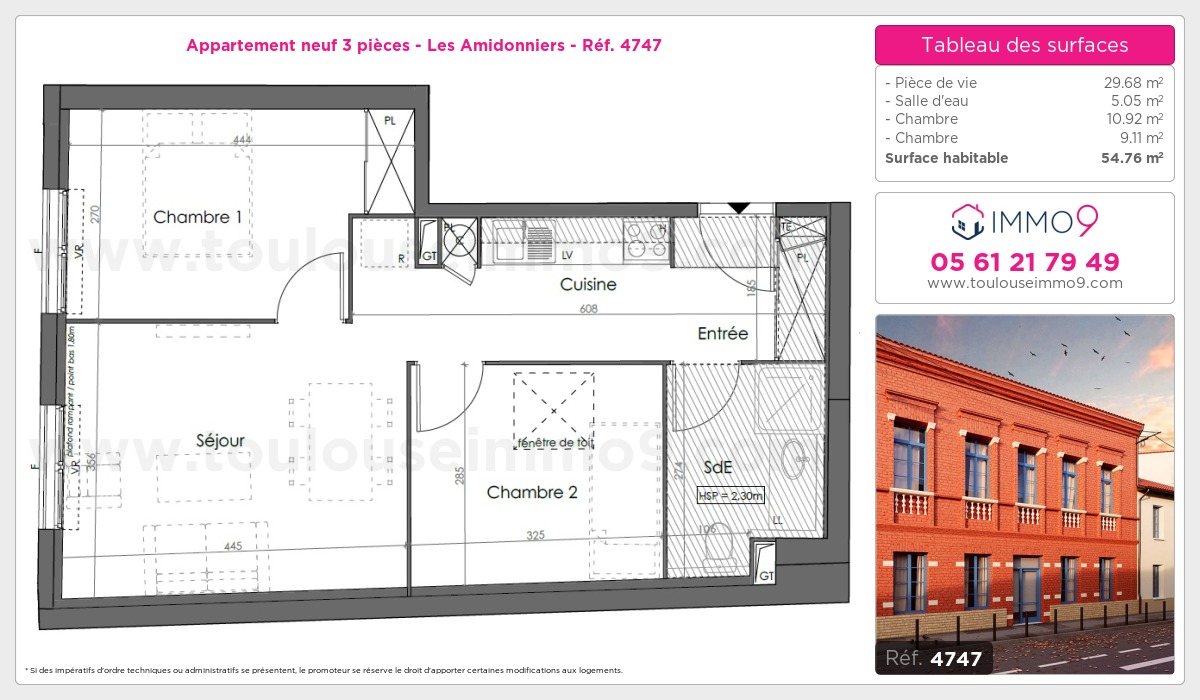 Plan et surfaces, Programme neuf Toulouse : Amidonniers Référence n° 4747